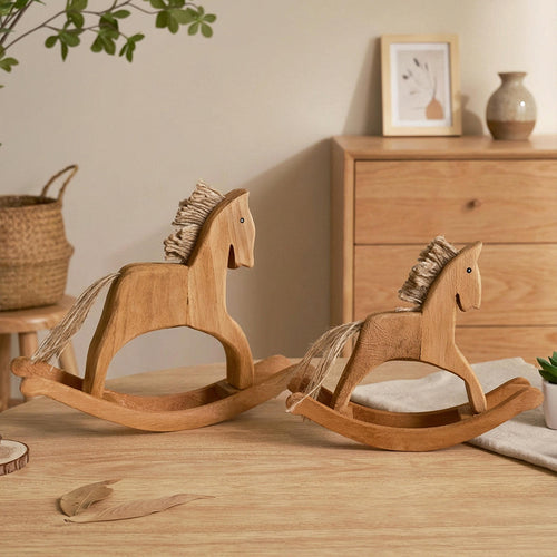 Handcrafted Wooden Rocking Horse Ornament, Vintage European-Style Home Décor Accent for Living Room and Bedroom