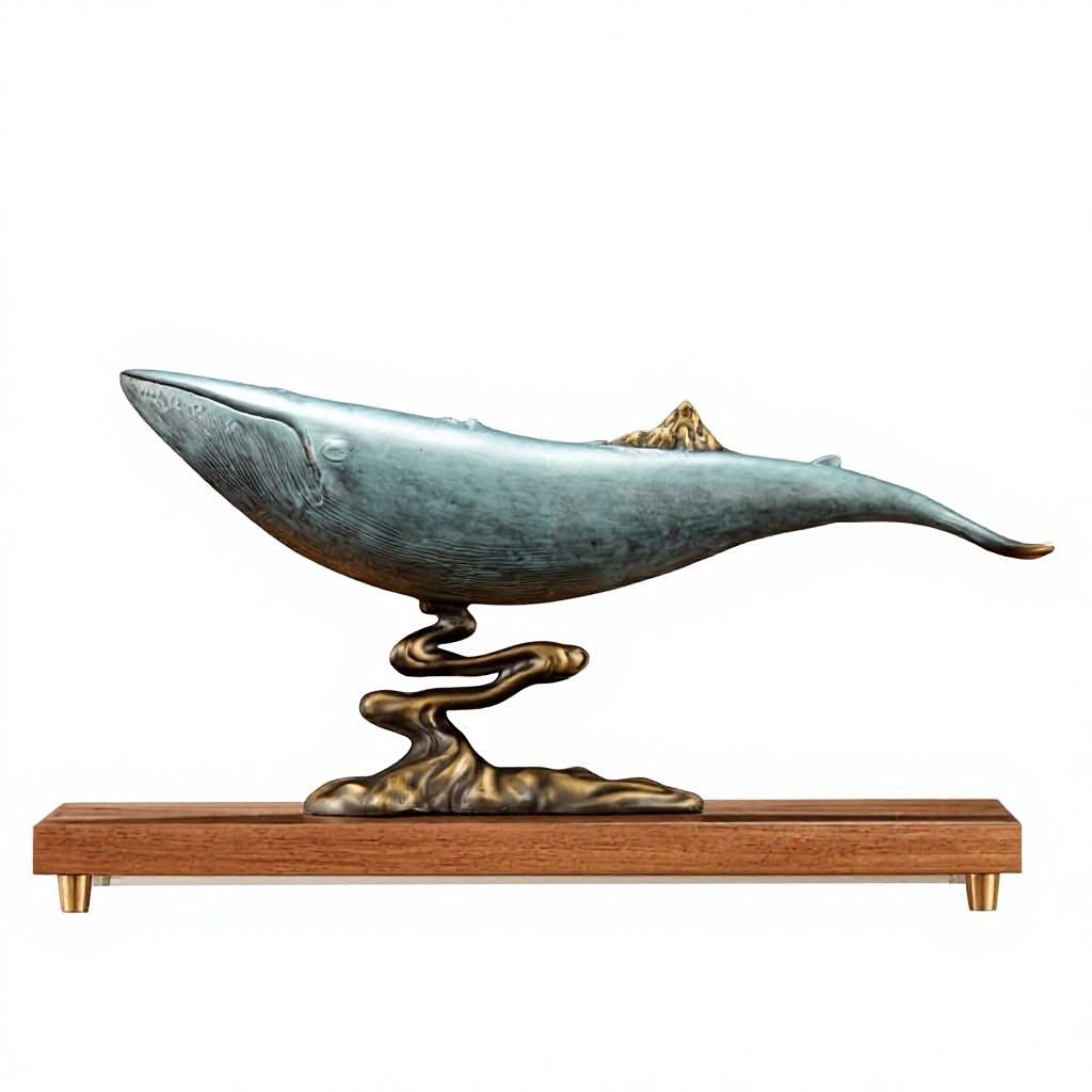 Handcrafted Brass Whale Sculpture Gift Box Set, Golden Mountain-Inspired Desktop Ornament for Office and Home Décor