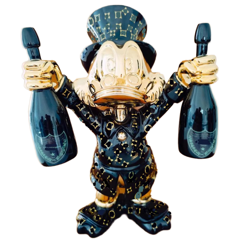 Life-Size Resin Duck Statue with Champagne Bottle, Custom Color Decorative Sculpture for Indoor Holiday & Home Décor